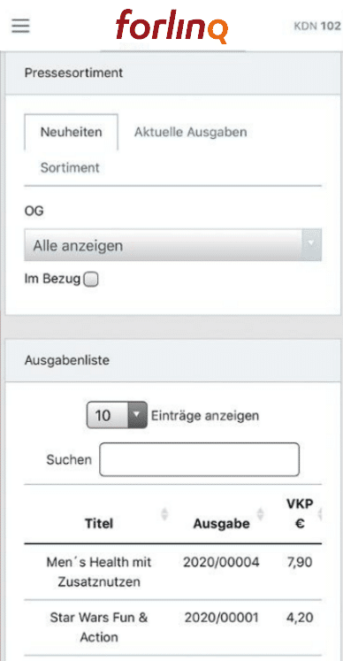 Pressesortiment - forlinq Kunden App